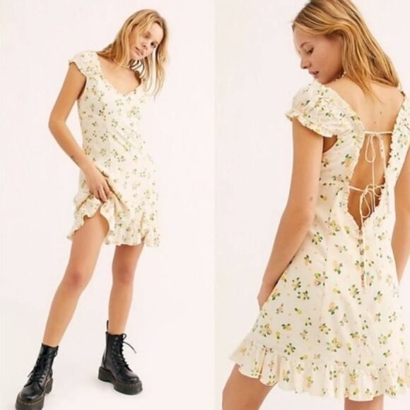 🍑 2 FOR $20! EUC Free People Like A Lady Citrus Print Mini Dress Medium - Picture 1 of 8